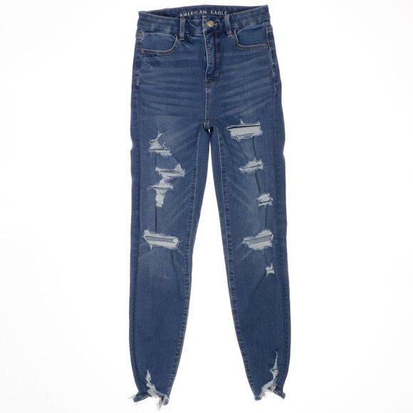 American Eagle Dream Jeans Size 0 Womens Curvy Super Hi Rise Distressed 26x27.5 - Picture 1 of 10